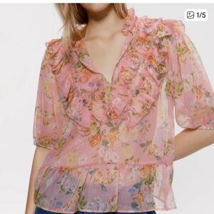 Zara Floral Ruffle Blouse